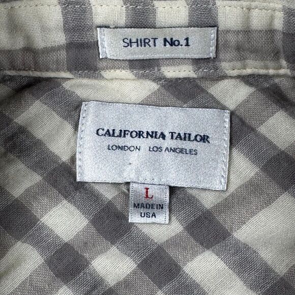 California Tailor Shirt No 1 Womens Large Ivory Plaid Button Down Made in USA - Picture 2 of 12